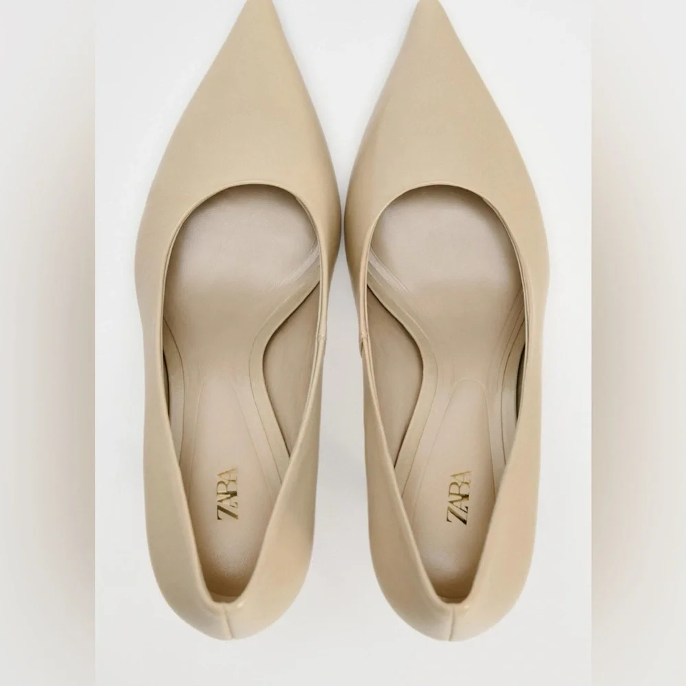 BRAND NEW ZARA LEATHER HEELS 38 with tag on (no box )! - Picture 3 of 12